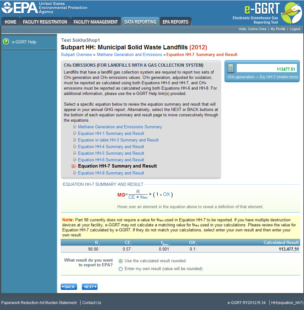 Subpart HH: Equation HH-7 Summary and Result